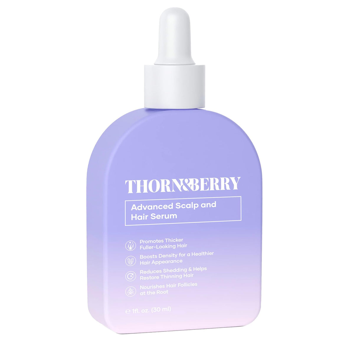 THORN & BERRY front bottle showing clean formula and branding, promotes fuller-looking hair