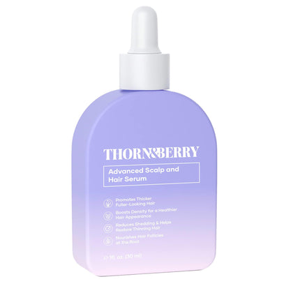 THORN & BERRY front bottle showing clean formula and branding, promotes fuller-looking hair