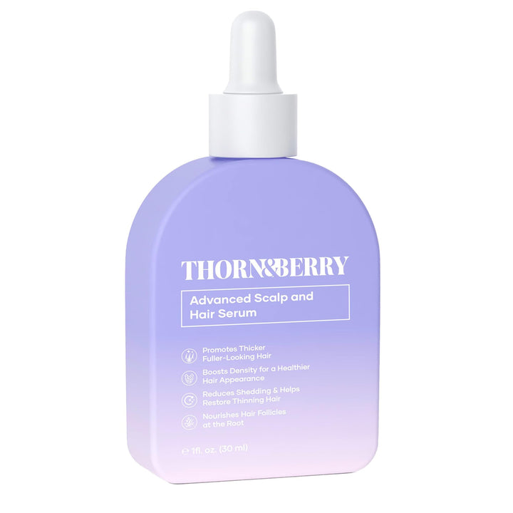 THORN & BERRY front bottle showing clean formula and branding, promotes fuller-looking hair