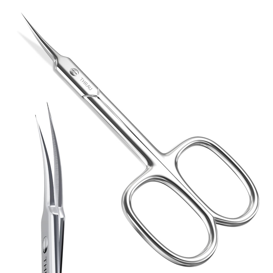THRAU front view showing compact stainless steel scissors for neat trimming
