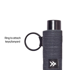 Thread Wallets holder clipped to backpack zipper showing hands-free storage convenience