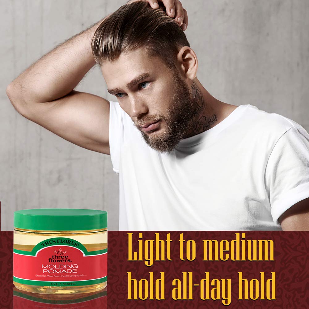 Three Flowers pomade on hands ready to apply for flexible styling