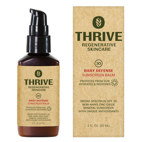 Thrive Natural Care front packaging showing tube and branding with SPF benefit