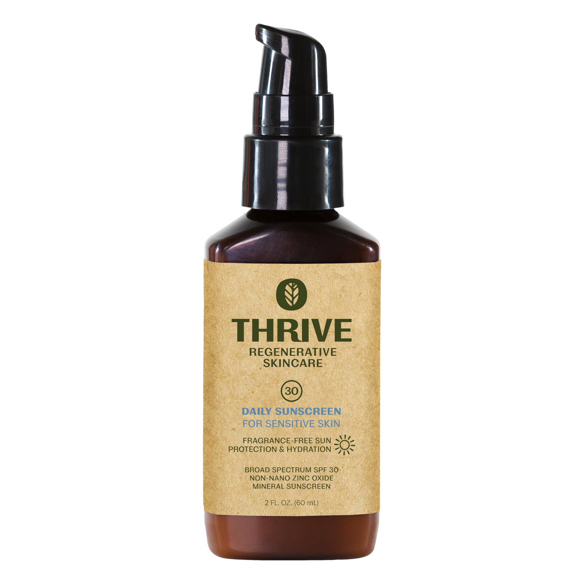 Thrive Natural Care front packaging showing SPF 30 and unscented benefits