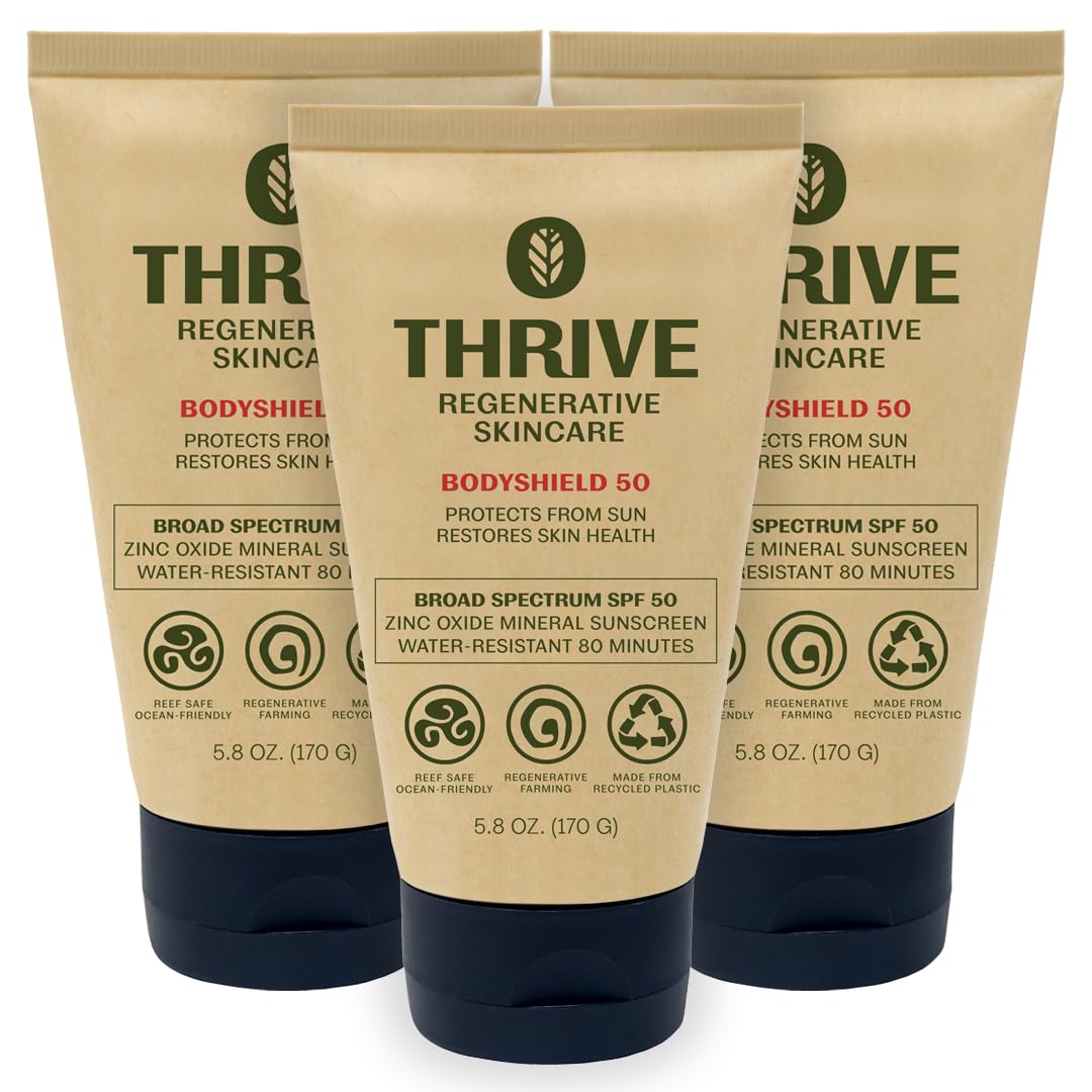 Thrive Natural Care front tube showing label and SPF50 protection