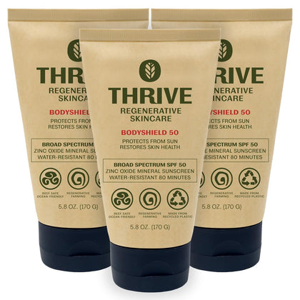 Thrive Natural Care front tube showing label and SPF50 protection