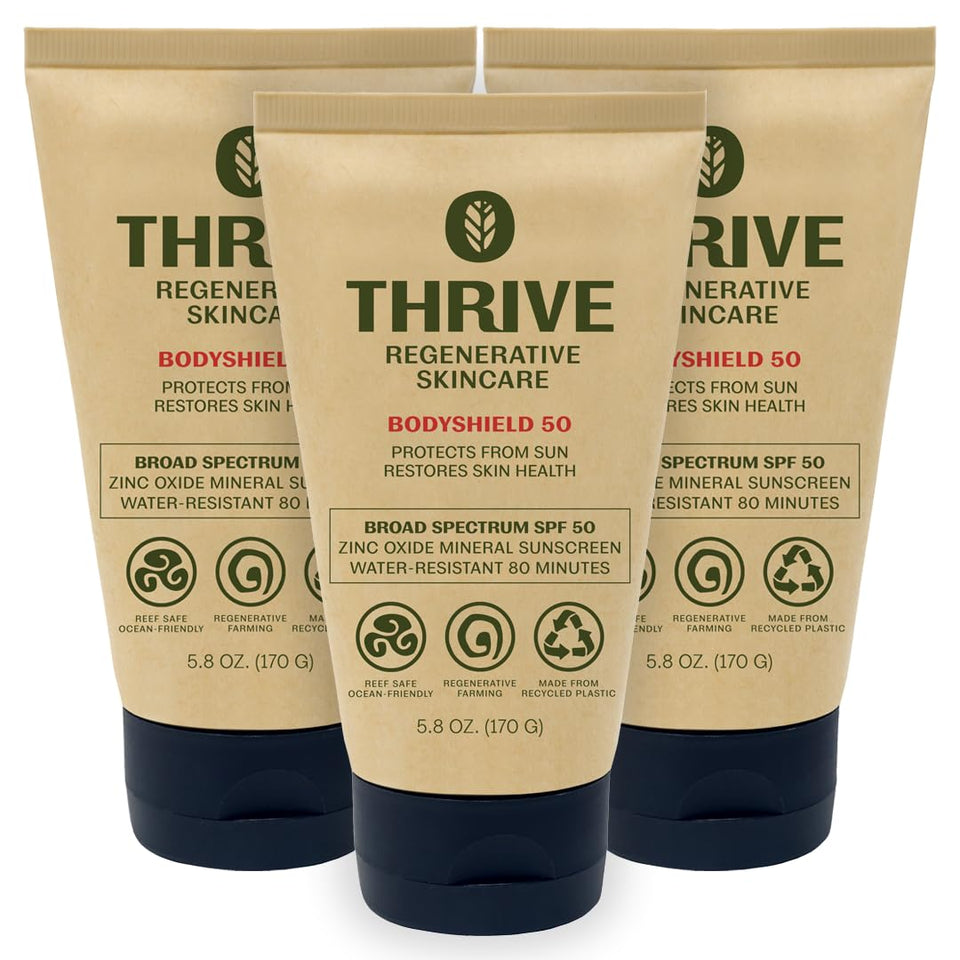 Thrive Natural Care front tube showing label and SPF50 protection