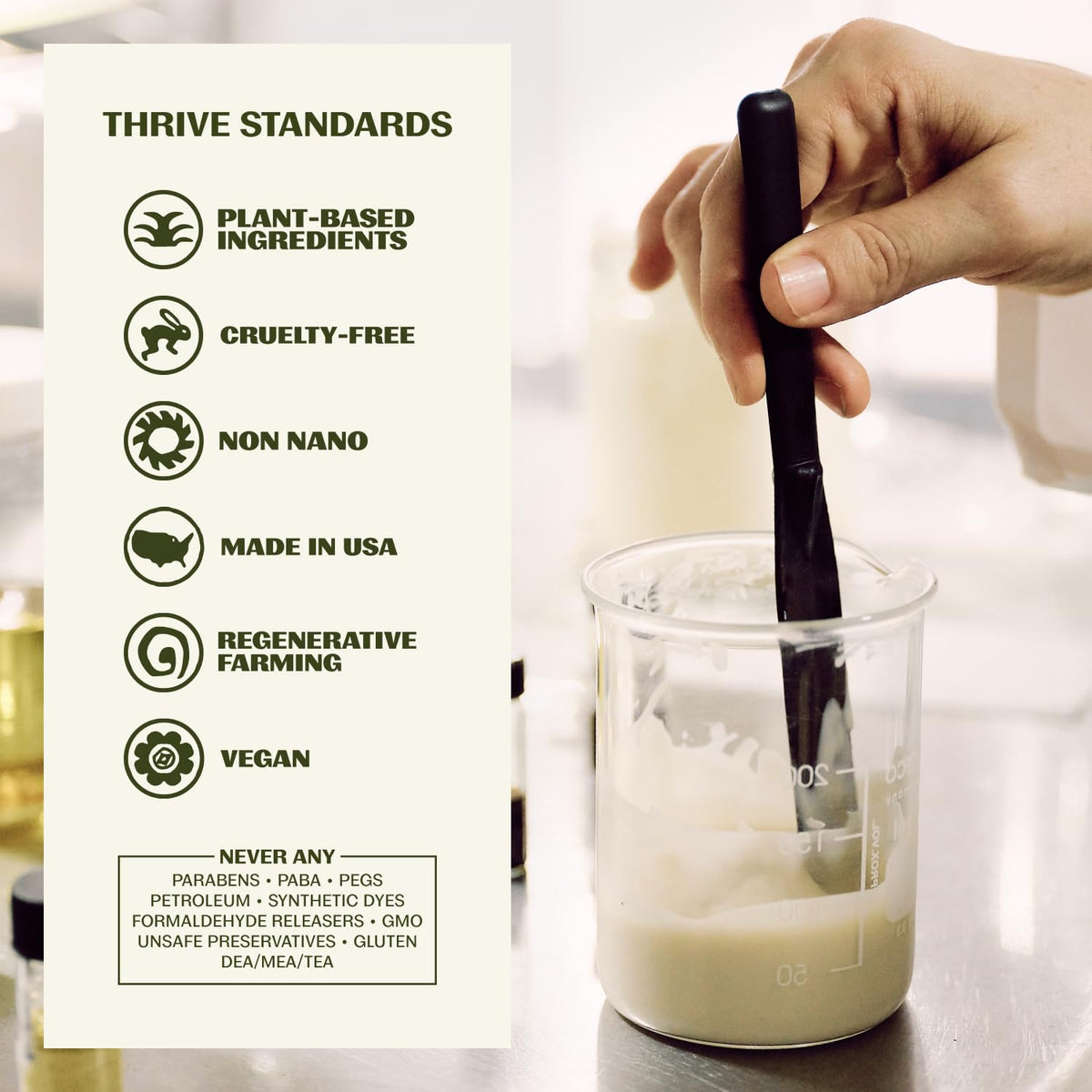Thrive Natural Care recycled-plastic tube label showing sustainable packaging