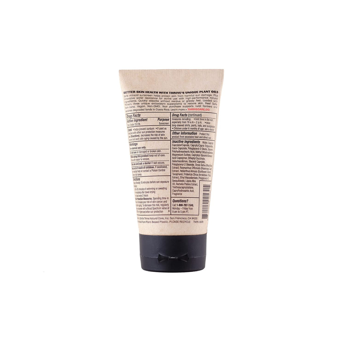 Thrive Natural Care recycled-plastic tube detail signaling sustainable packaging