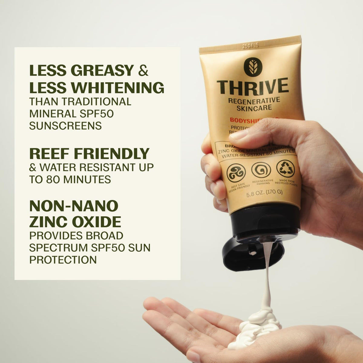 Thrive Natural Care tube open with lotion visible for quick absorption