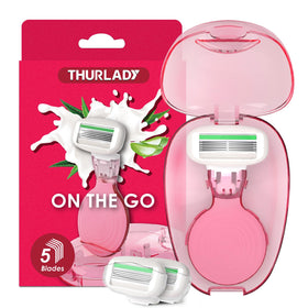 THURLADY front view of travel razor kit highlighting compact portability