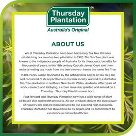 Thursday Plantation tube beside ruler showing 3.5 oz scale for size and portability