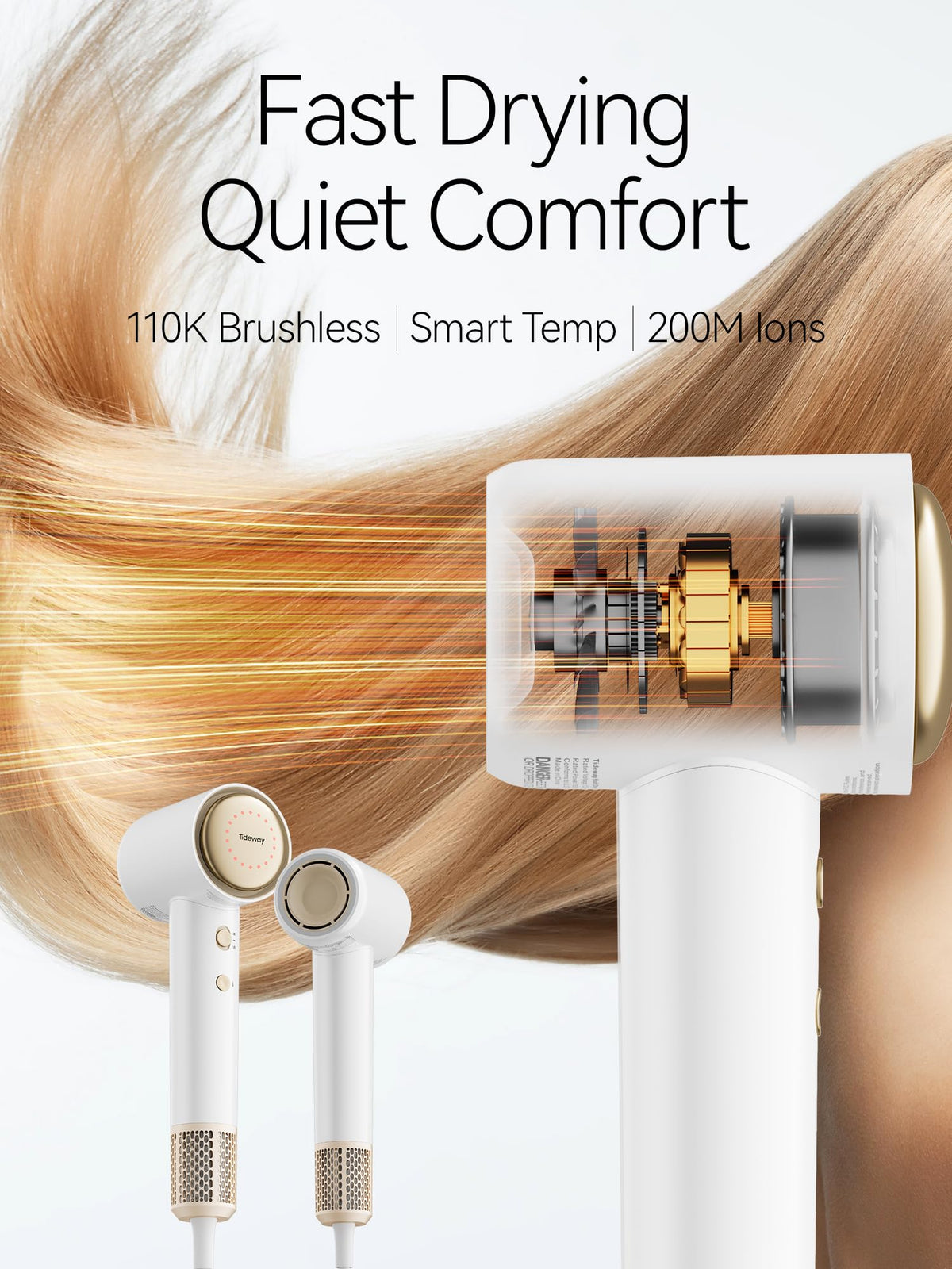 TIDEWAY hair dryer with diffuser attached preserving curl shape and reducing frizz
