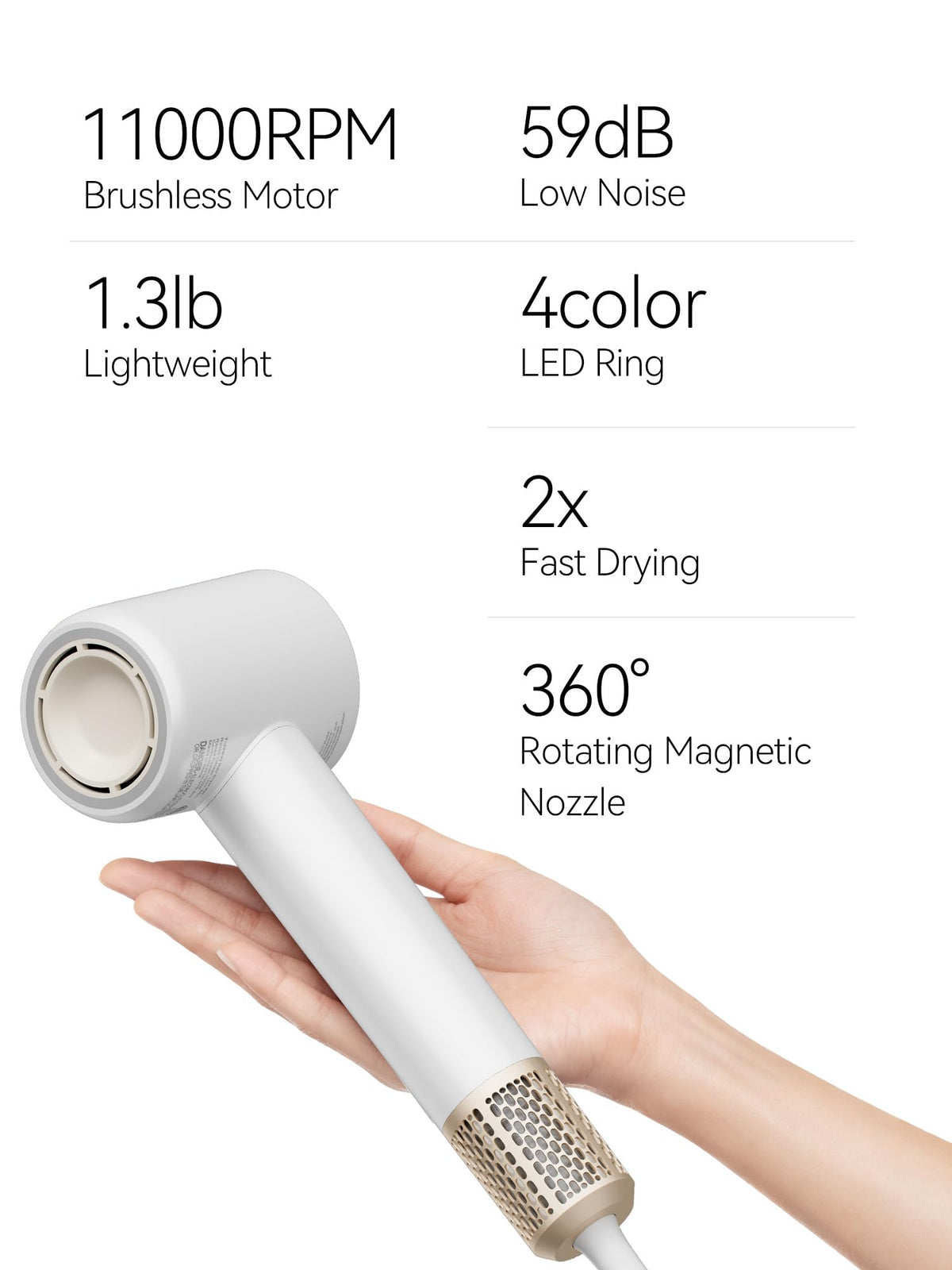 Person using TIDEWAY hair dryer to style hair quickly with quieter operation