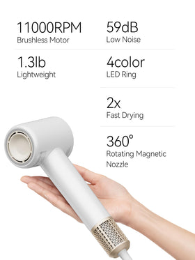 Person using TIDEWAY hair dryer to style hair quickly with quieter operation