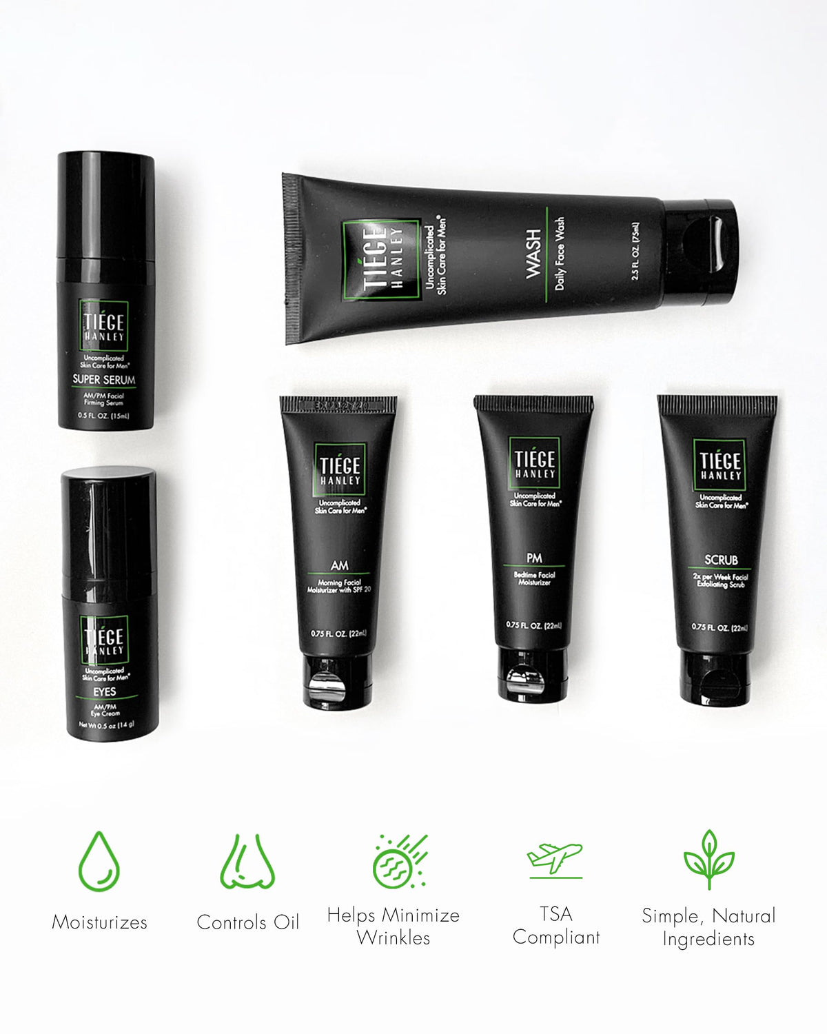 Tiege Hanley AM and PM moisturizers side-by-side showing day protection and night repair