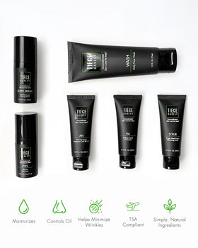 Tiege Hanley AM and PM moisturizers side-by-side showing day protection and night repair