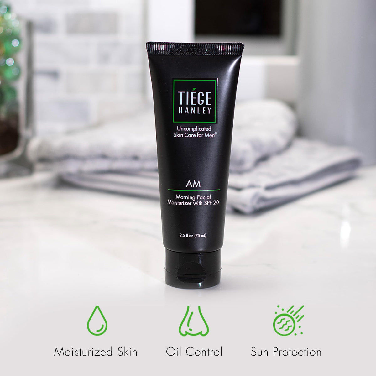 Tiege Hanley applied to hands showing quick absorption for easy morning use