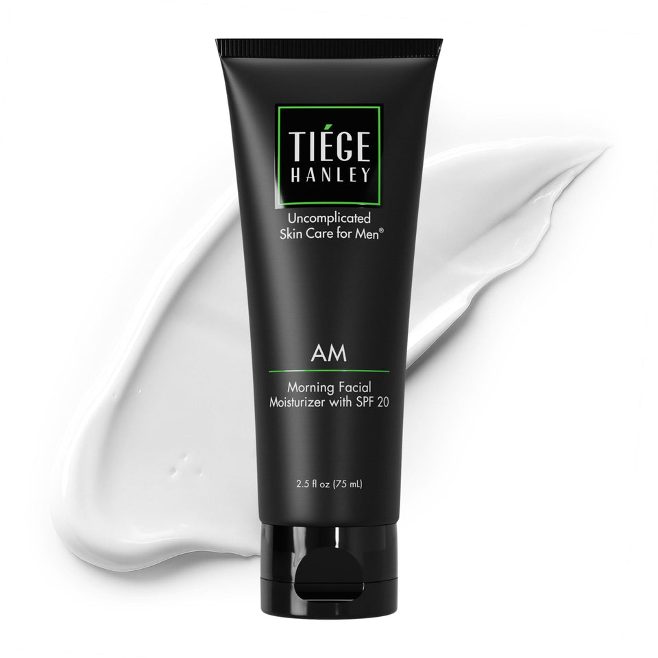 Tiege Hanley front tube view showing packaging and compact travel size benefit