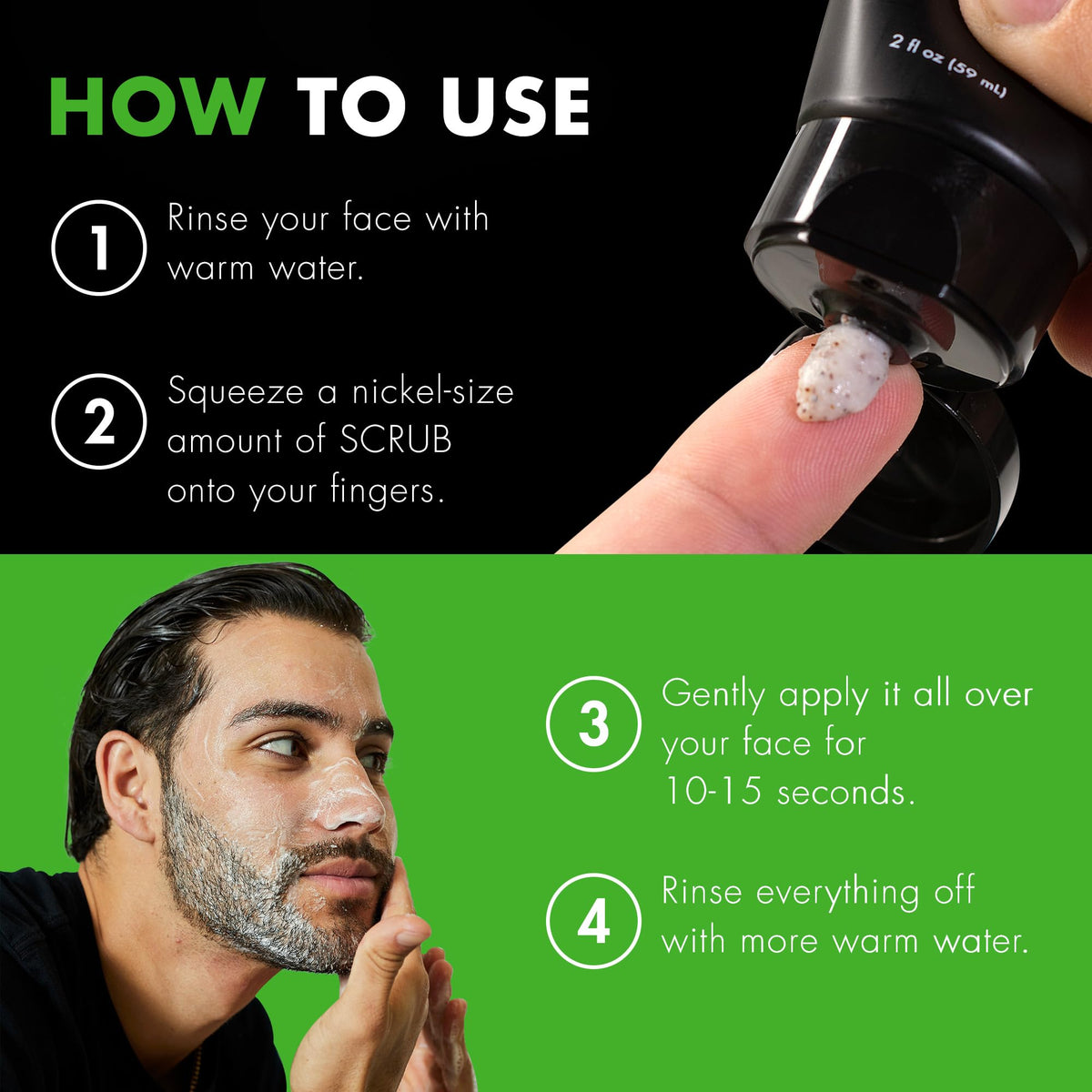 Tiege Hanley scrub lather on male face demonstrating effective cleansing