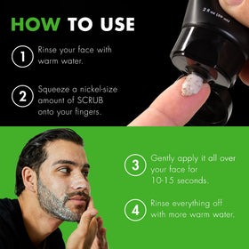 Tiege Hanley scrub lather on male face demonstrating effective cleansing