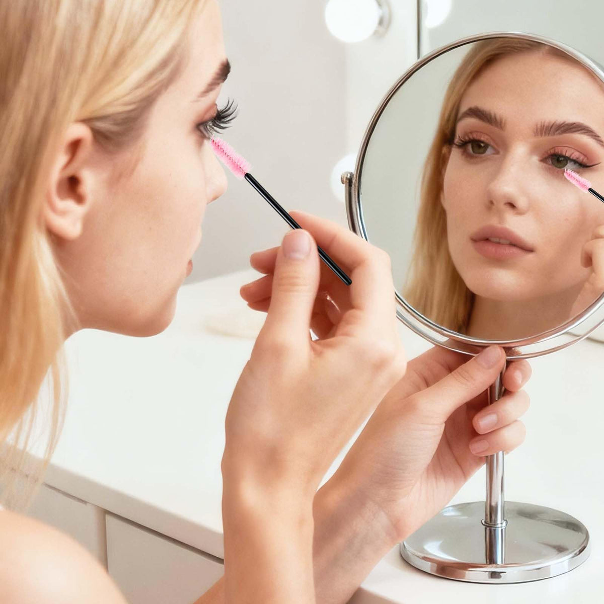 tifanso applying eyelash serum with spoolie, hygienic even application