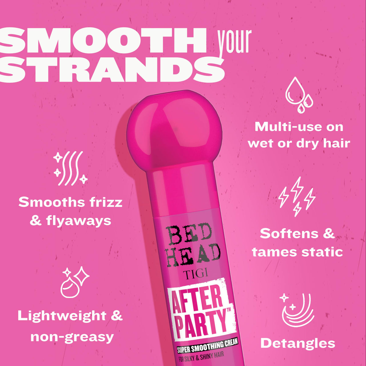 TIGI Bed Head in palm demonstrating easy application and frizz control