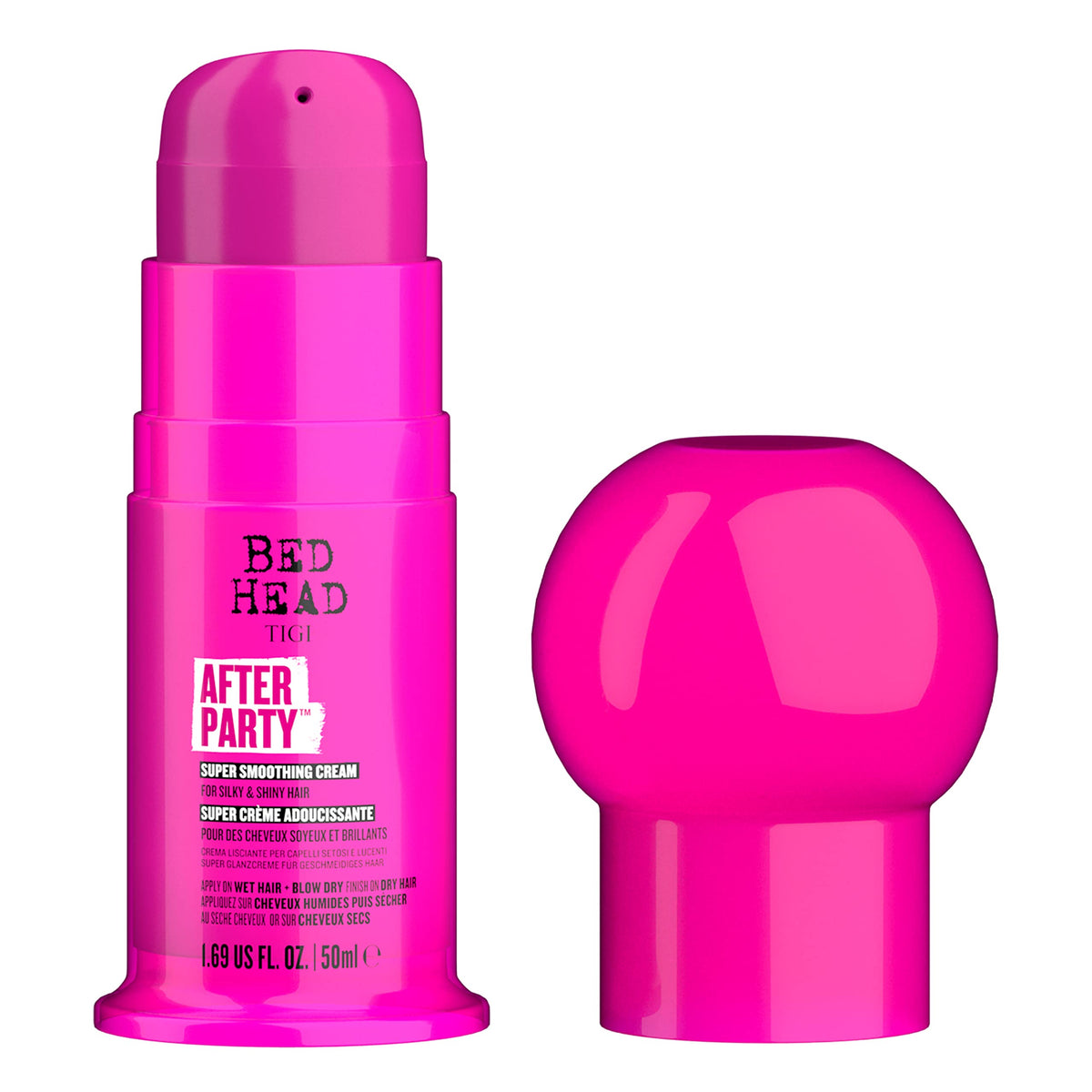 TIGI Bed Head before and after hair comparison demonstrating reduced frizz and added shine