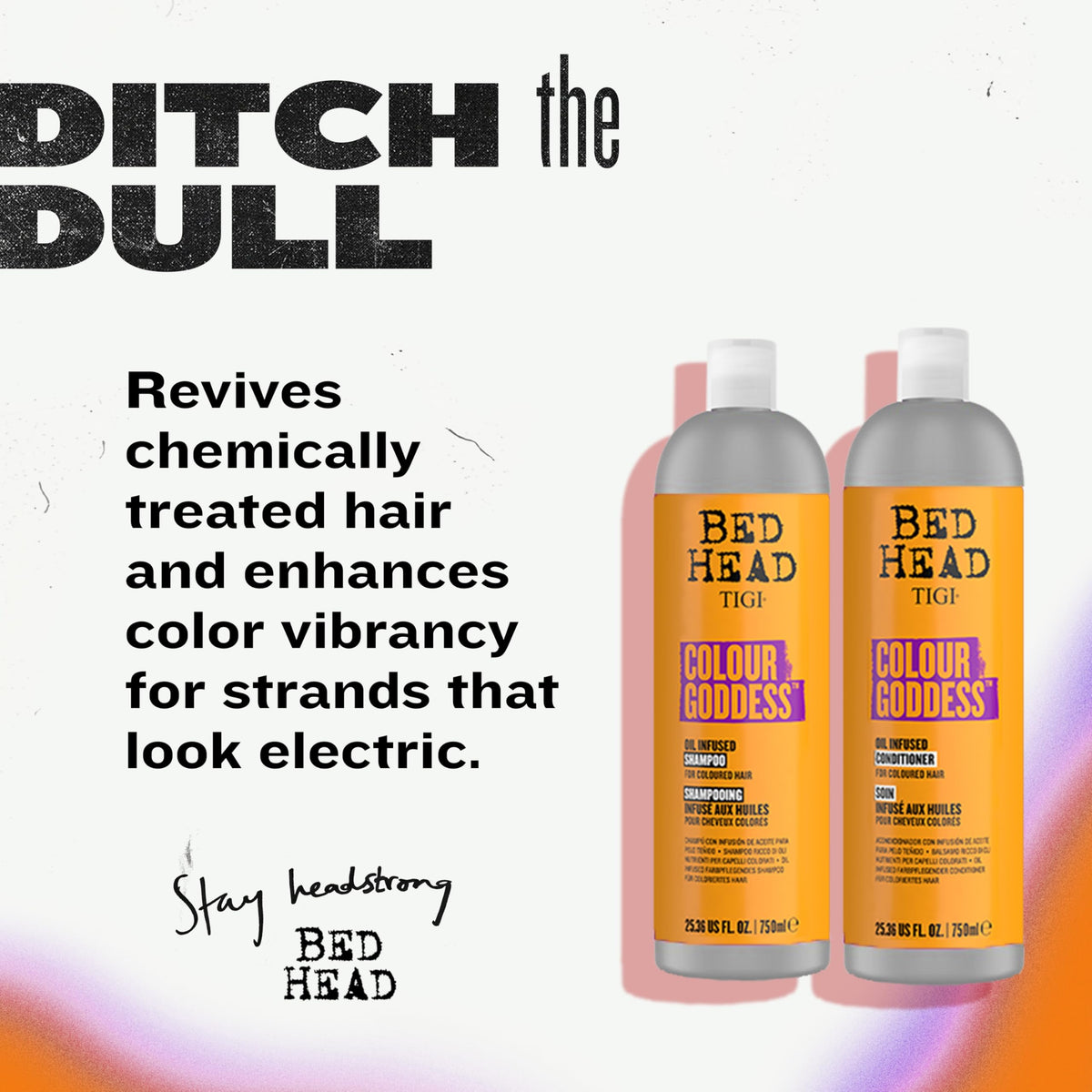 TIGI Bed Head label close-up highlighting ingredients and professional salon formulation