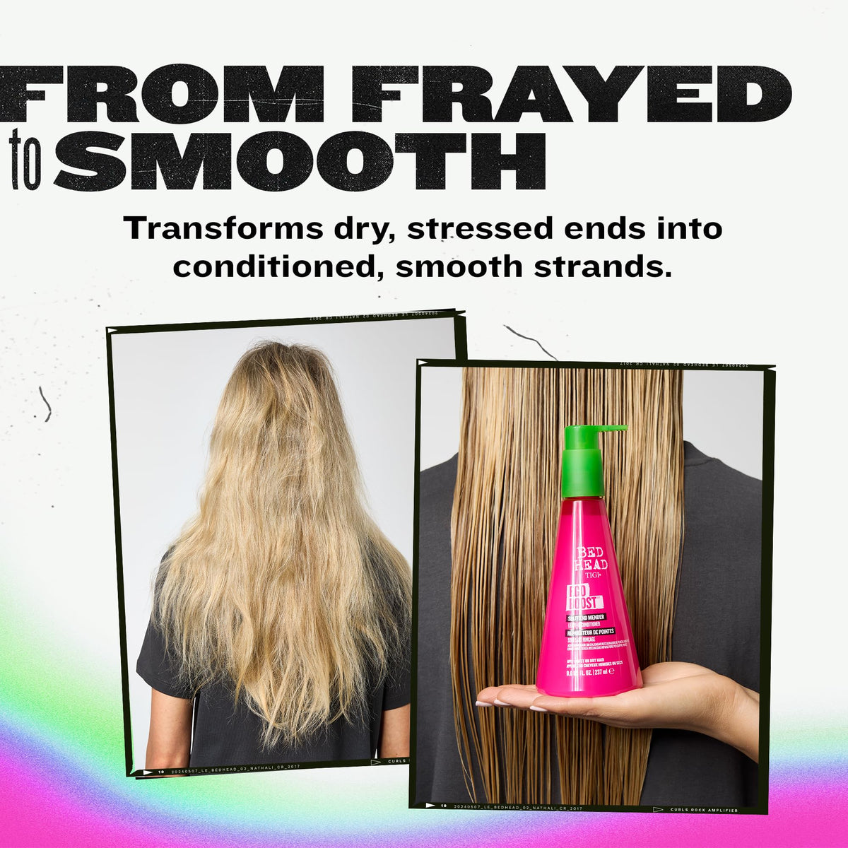 TIGI Bed Head before and after results reducing frizz and smoothing