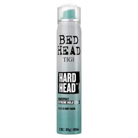 TIGI Bed Head front packaging showing travel-size can and branding benefit