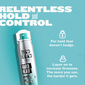 TIGI Bed Head held in hand to show compact 3 oz travel scale benefit