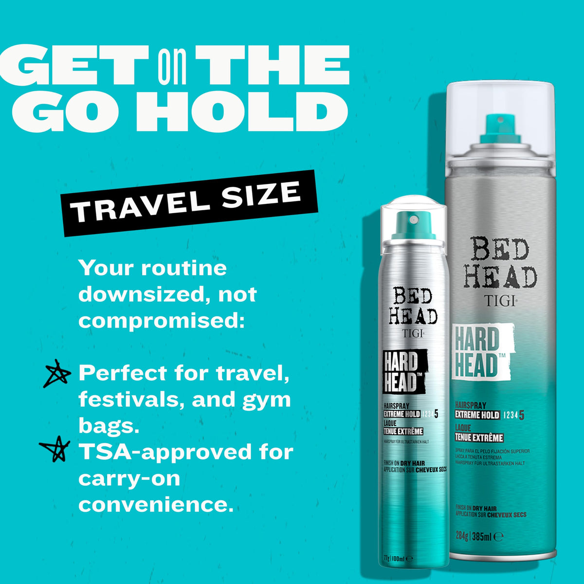 TIGI Bed Head fine spray mist demonstrating instant-dry finish benefit