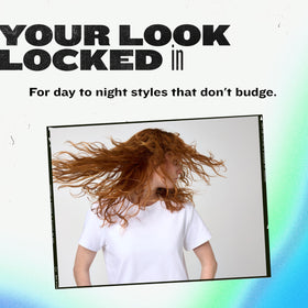 TIGI Bed Head securing a formal updo in a lifestyle shot to demonstrate strong event-ready hold