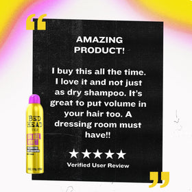 TIGI Bed Head label showing cornstarch and refractive index tech benefits