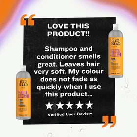 TIGI Bed Head duo on bathroom shelf conveying salon-quality routine at home