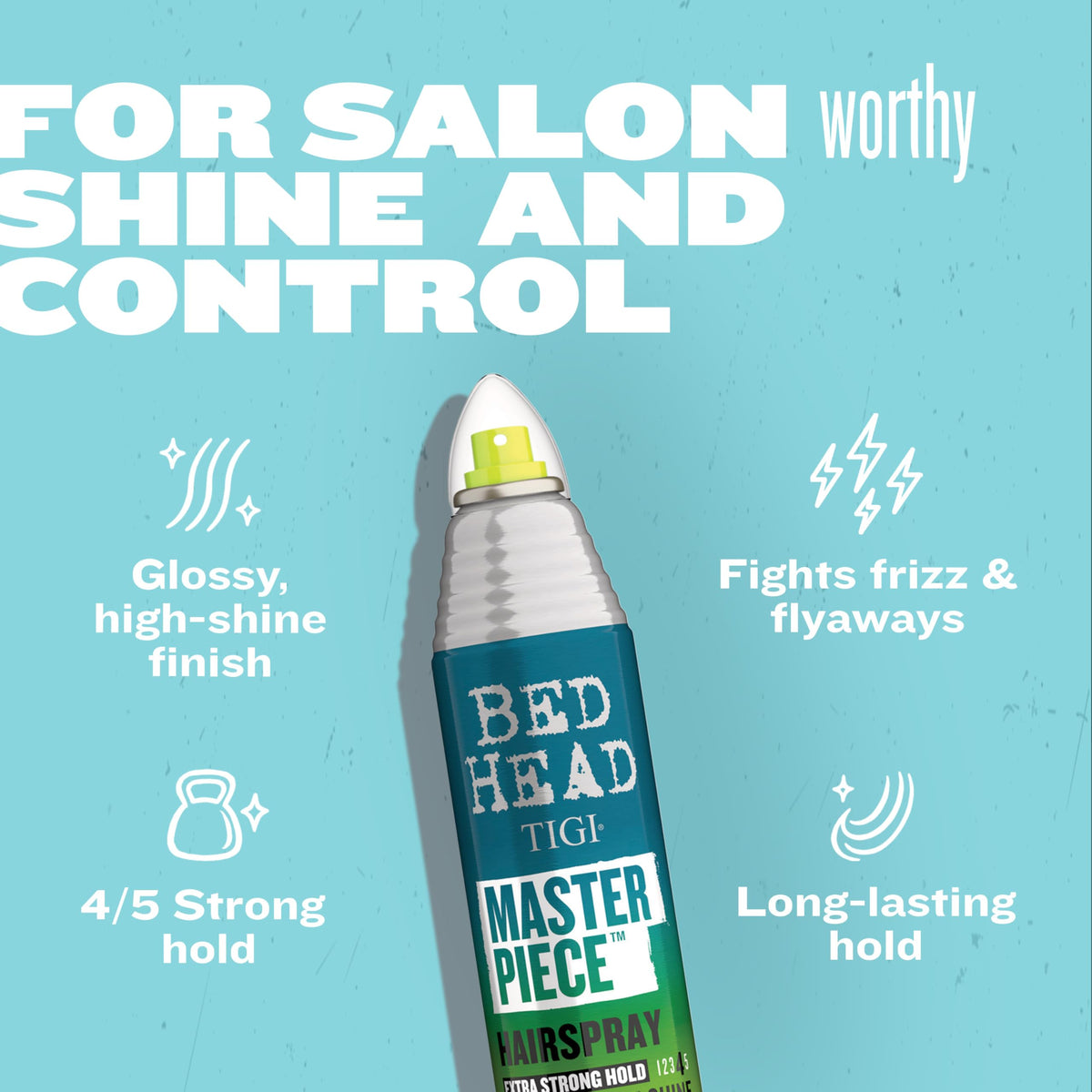 TIGI Bed Head spray action demonstrating mist for frizz control and shine