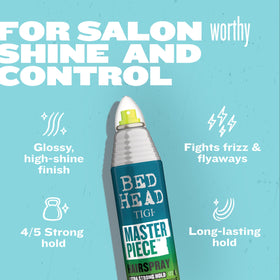 TIGI Bed Head spray action demonstrating mist for frizz control and shine