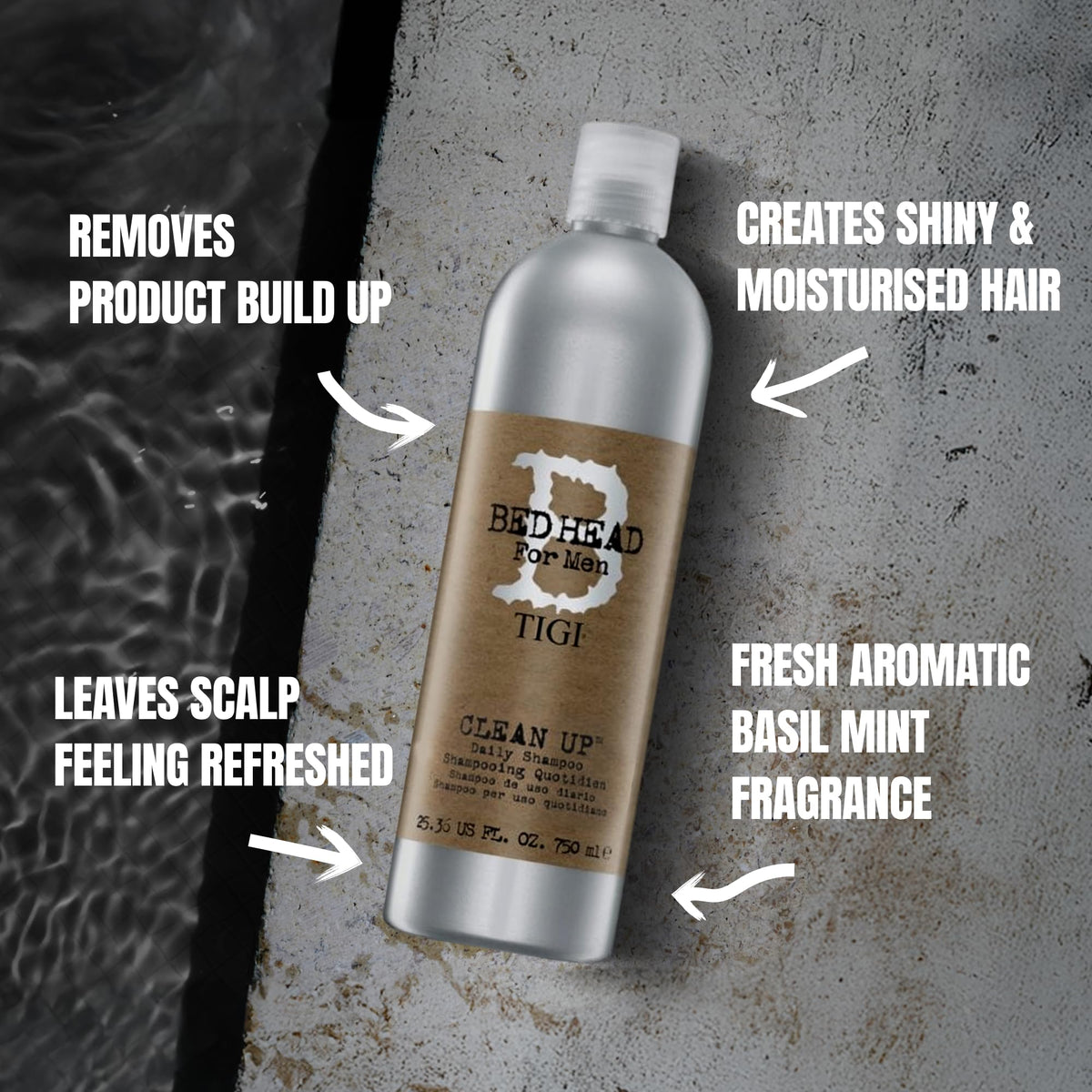 TIGI Bed Head closeup of ingredient label highlighting menthol and glycerin benefits