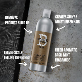 TIGI Bed Head closeup of ingredient label highlighting menthol and glycerin benefits