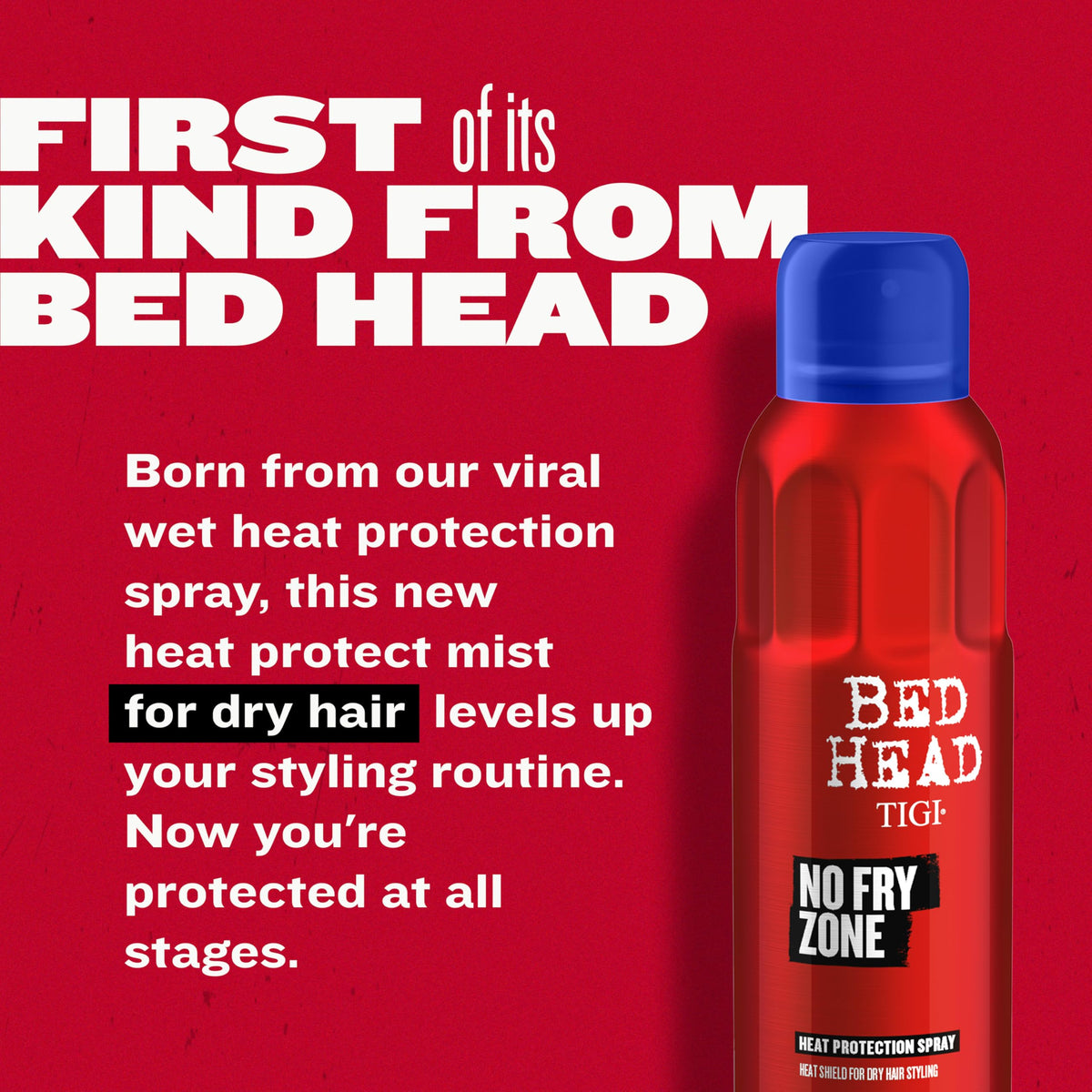TIGI Bed Head mist settling on hair strands highlighting lightweight texture and shine