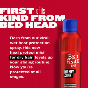 TIGI Bed Head mist settling on hair strands highlighting lightweight texture and shine