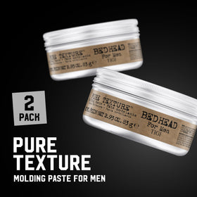 TIGI Bed Head paste texture close-up showing creamy-to-paste consistency and control