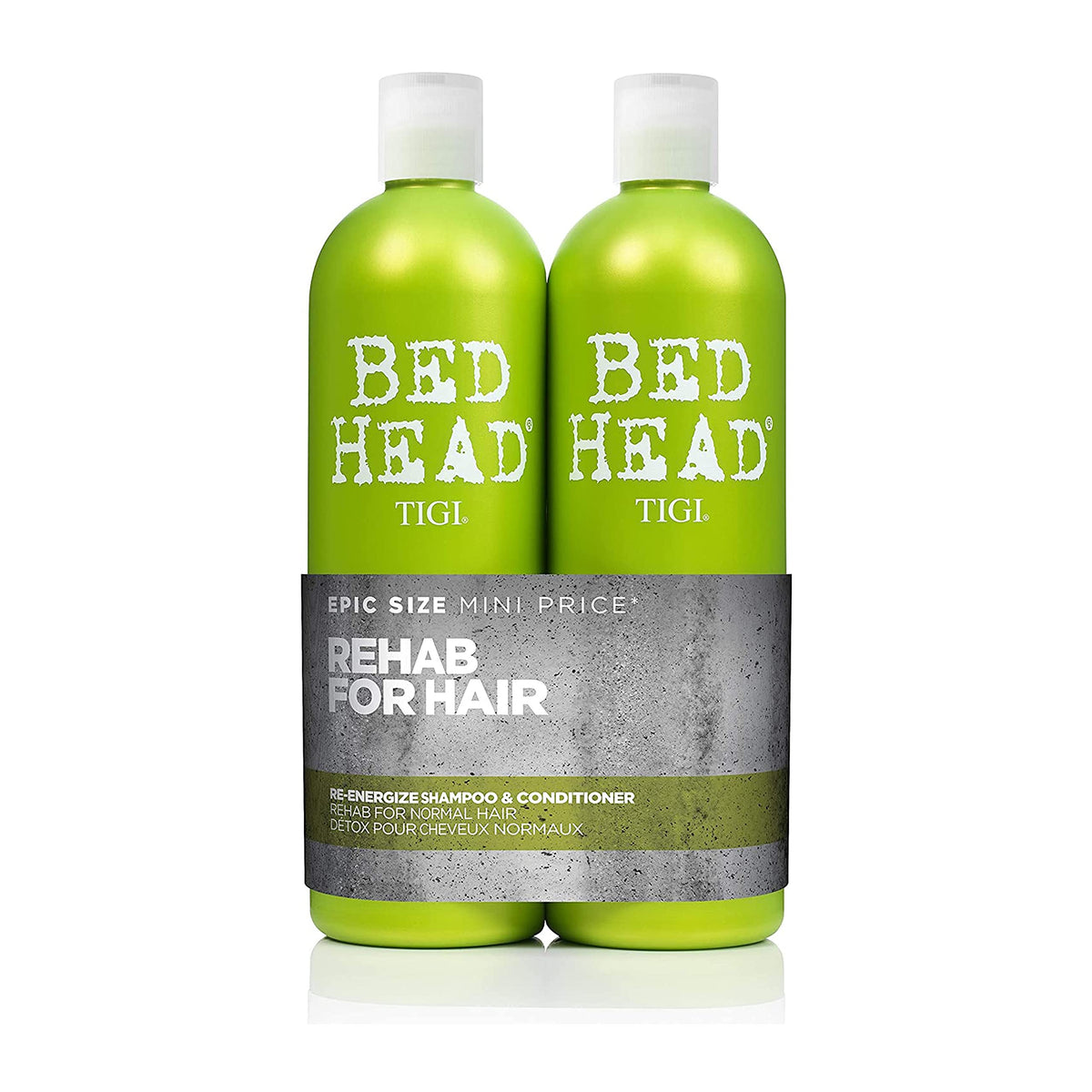 TIGI Bed Head front packaging showing full shampoo and conditioner set benefits