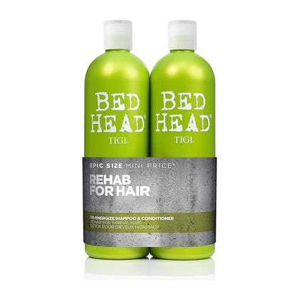 TIGI Bed Head front packaging showing full shampoo and conditioner set benefits