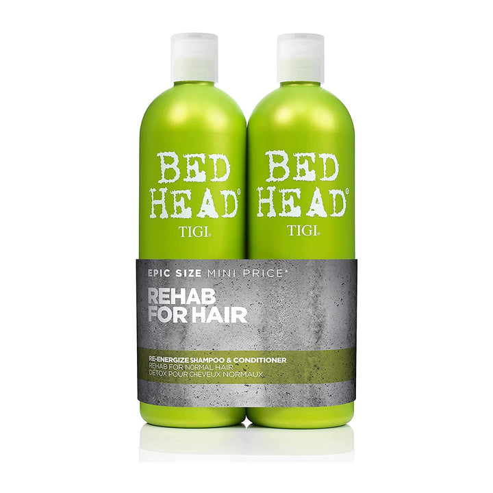 TIGI Bed Head front packaging showing full shampoo and conditioner set benefits