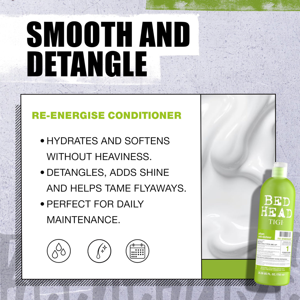 TIGI Bed Head bottle in hand to show the 25.36 fl oz size and scale