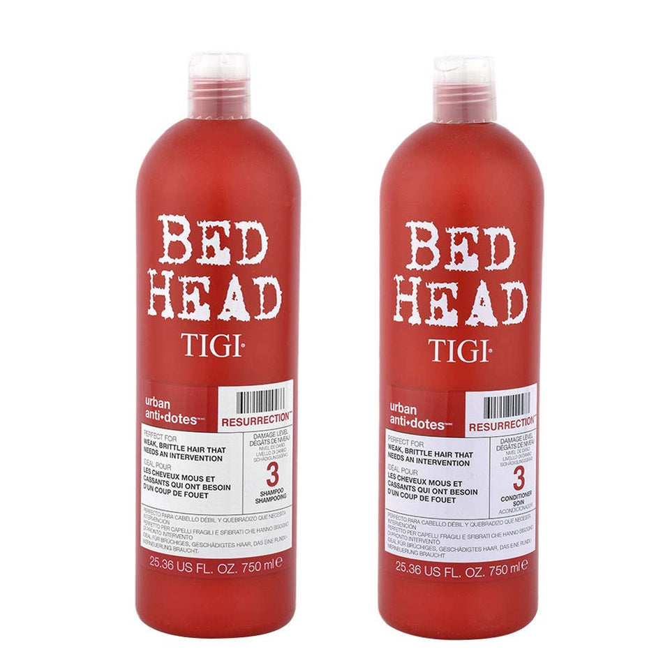 TIGI Bed Head front packaging showing duo bottles and visible repair benefit