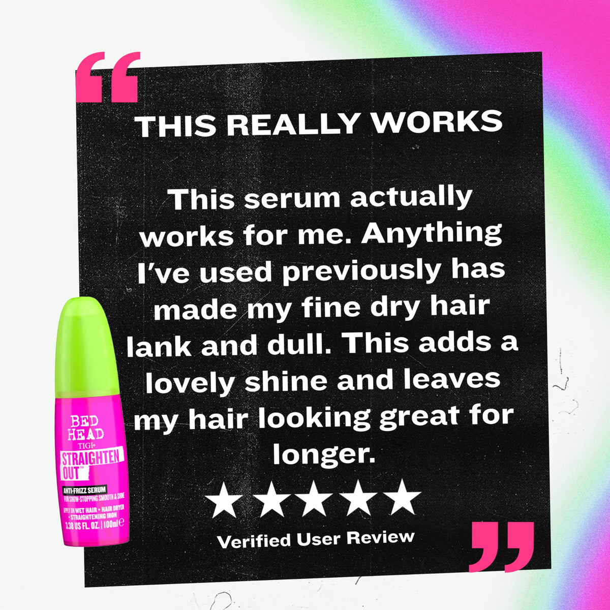 TIGI Bed Head in salon-style setting showing professional-grade results and glossy finish benefit