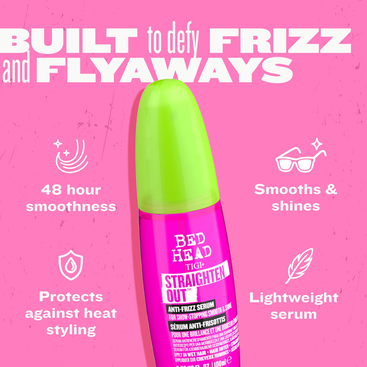 TIGI Bed Head close-up of smooth serum texture highlighting lightweight, non-greasy finish benefit